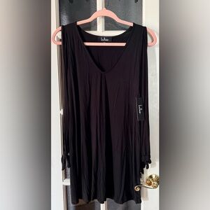 Lulu’s Black V-Neck Sleeveless Dress/Tunic with Cold Shoulders and Open Sleeves